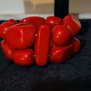 80s Vintage Chunky Red Beaded Bracelet